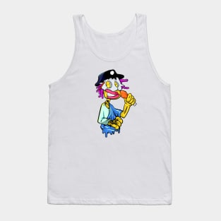 Dope Slluks character mask man eating a chicken leg illustration Tank Top